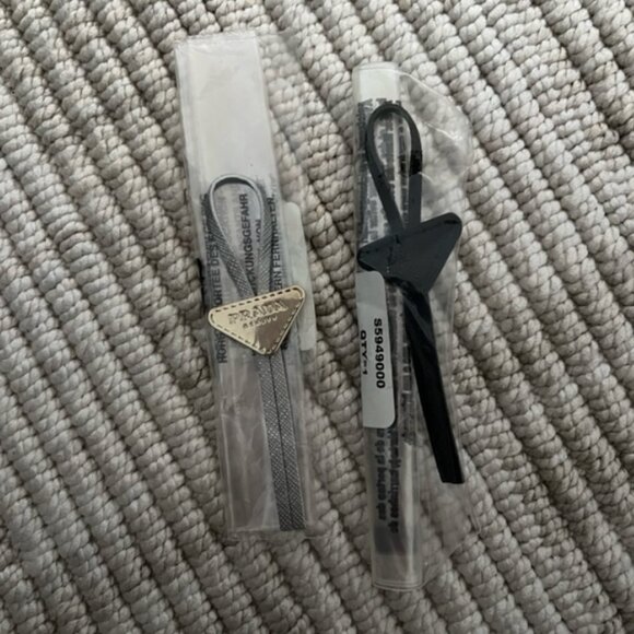 Prada Accessories - 2 Prada Beauty Gold Triangle Silver & Black Cord Mini Bolo Charm 4”
